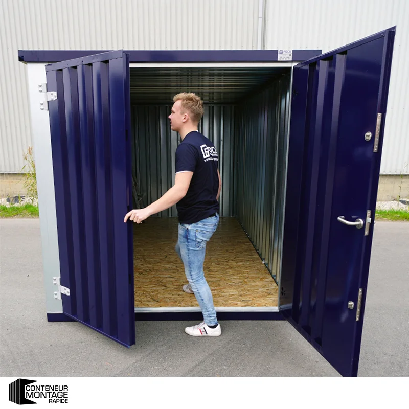 FOCO® Conteneur 5 X 2 M Démontable Bleu Acier – Avec Double Porte Sur Le Côté 5 Mètres (Grand Côté) – Image 2