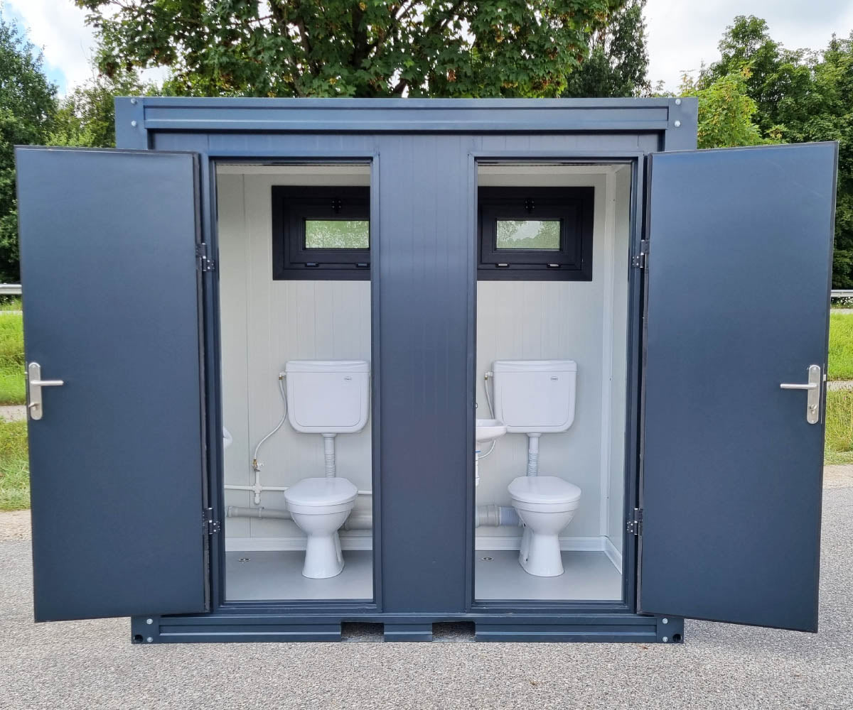 WC Sanitärcontainer mit Doppelkabine - für Mann und Frau - Anthrazit – Image 2